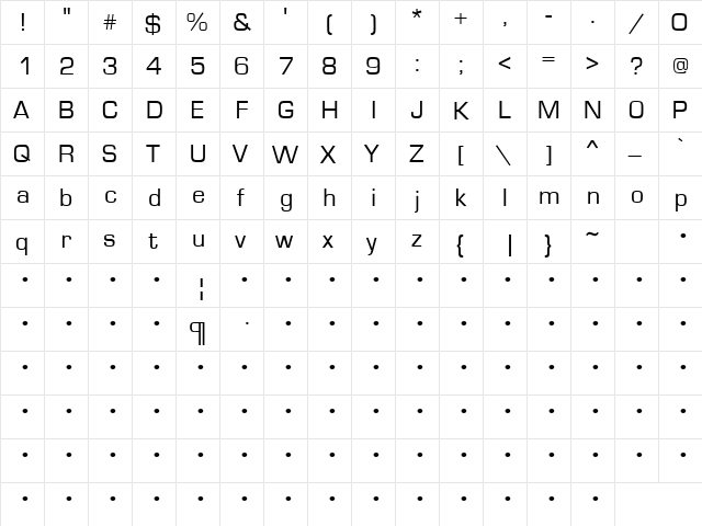 Green Mountain 14 Regular  glyph index