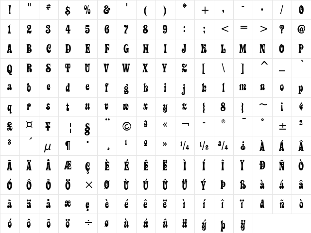 Artemon Regular  glyph index