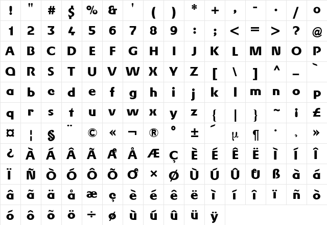 Gerstner BQ Bold  glyph index