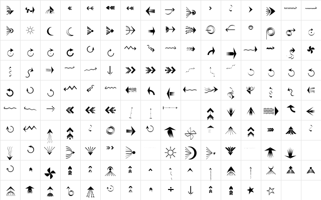 PfeileOne Regular  glyph index