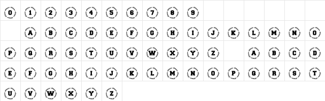 101! Patriotic Ring Regular  glyph index