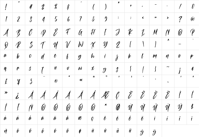 Attomi Gilbert Regular  glyph index