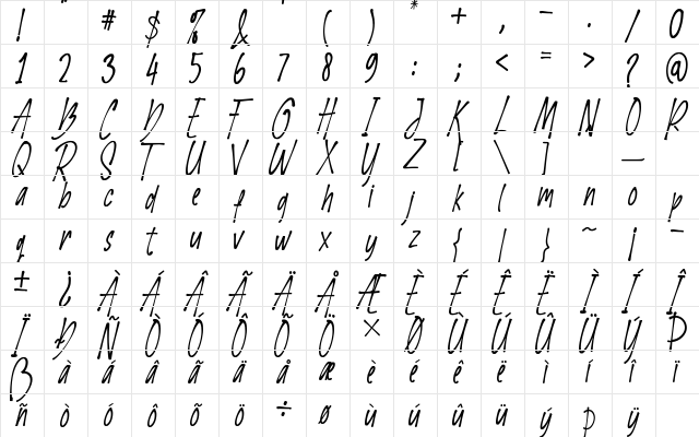 Barleria Regular  glyph index