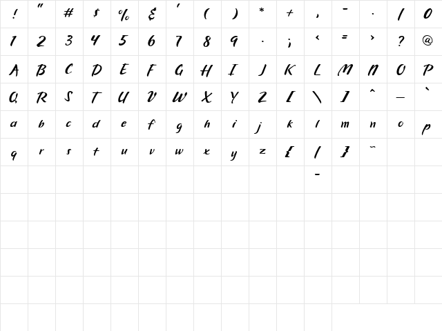 CK Thick Brush Regular  glyph index