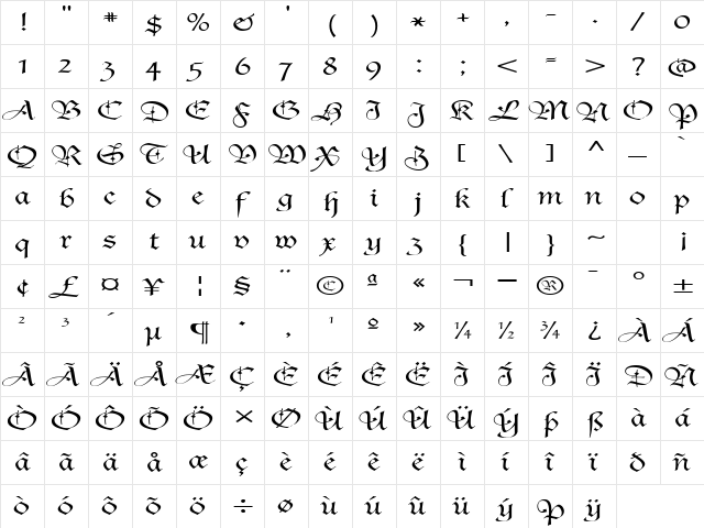 AgincortExtended Regular  glyph index