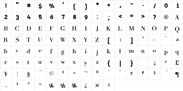 GalileoMF Bold  glyph index