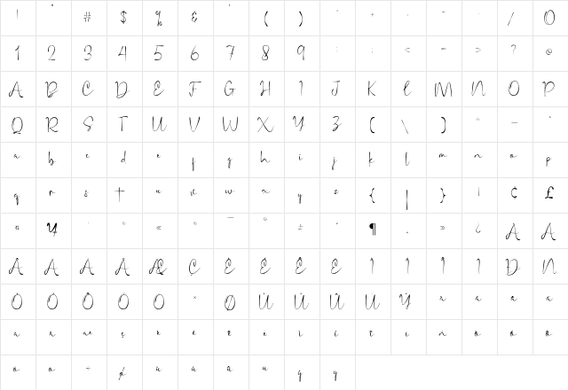 Sintya Regular  glyph index