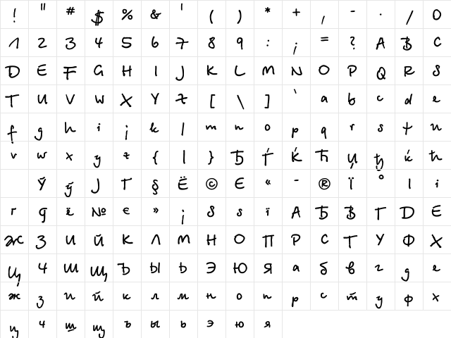 BetinaScriptCTT Bold  glyph index