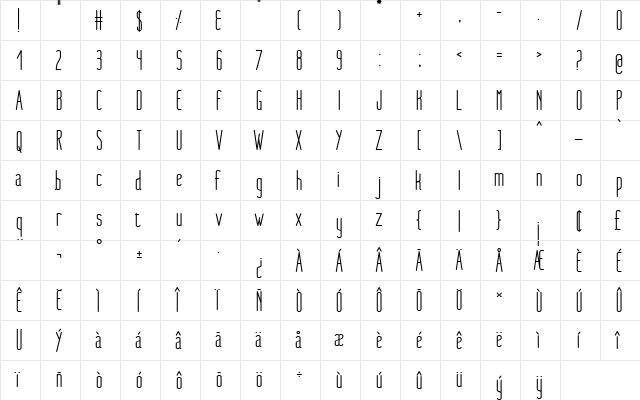 Nue Bold Regular  glyph index