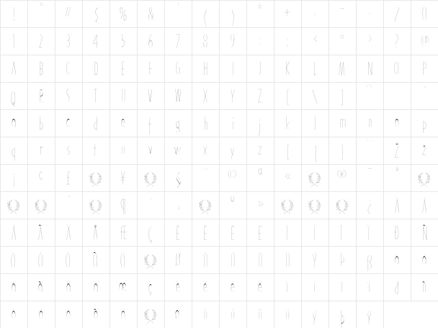 Romeo Regular  glyph index