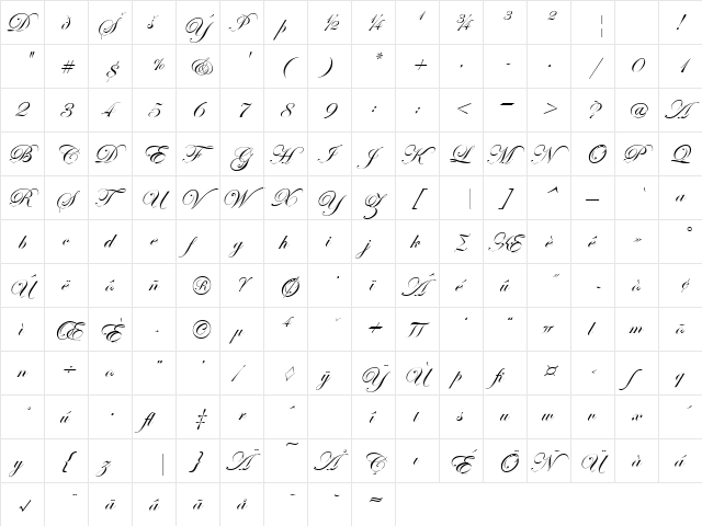Edwardian Regular  glyph index
