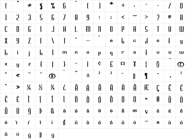 DevonExtended Bold  glyph index
