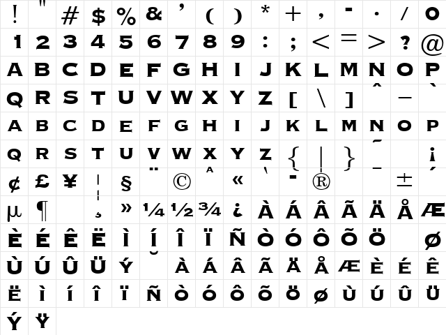 OCopperplate-Heavy Heavy  glyph index