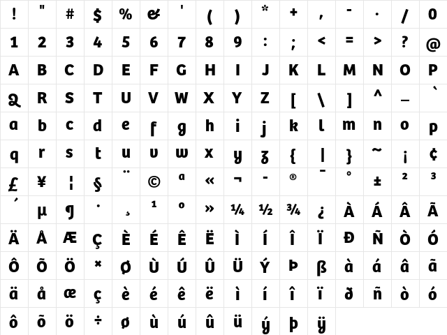 Bree Bold  glyph index