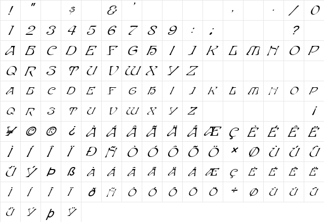 FZ JAZZY 20 ITALIC Normal  glyph index