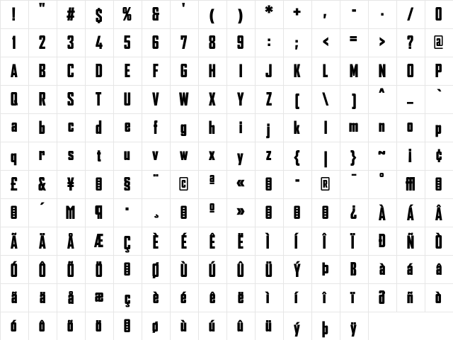 AgencyFBBlackCnd Regular  glyph index