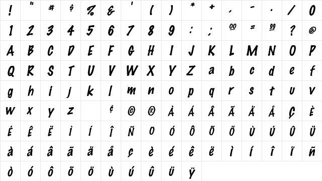 MarkerBoardSSK Italic  glyph index