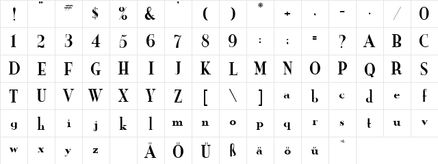 Yankee Normal  glyph index