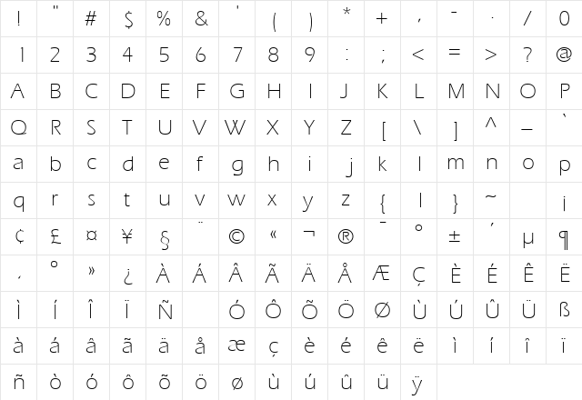 Speedo Light SSi Extra Light  glyph index