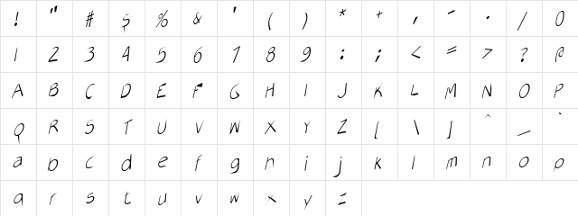 Programer Regular  glyph index