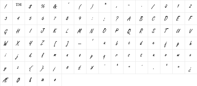 FreestyleScript-ExtraLight Regular  glyph index