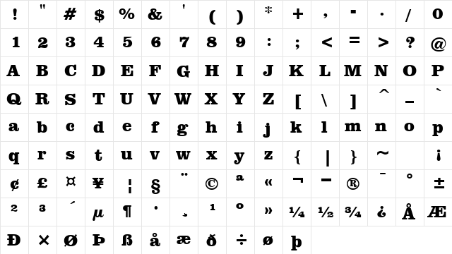 Clarion Black Normal  glyph index