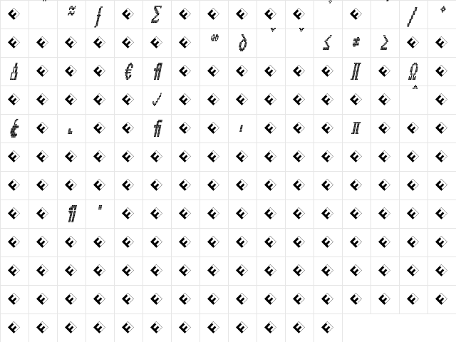 CallNineL-ItalicExp Regular  glyph index