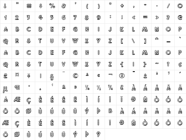 FlourescentLights Regular  glyph index