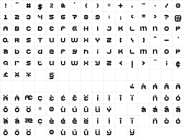 Vaporbyte Regular  glyph index