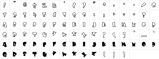 Kruffy Regular  glyph index