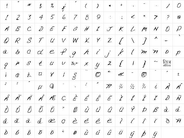 LEHN266 Regular  glyph index