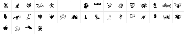Zono Dingbats Regular  glyph index