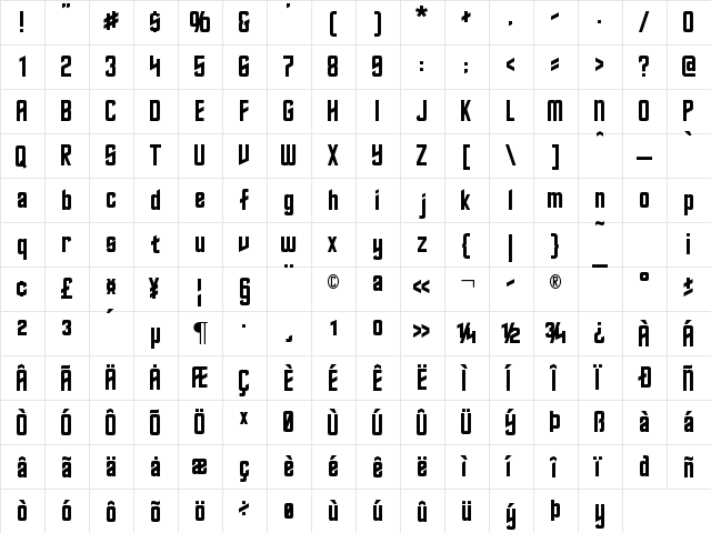 Roddenberry Regular  glyph index