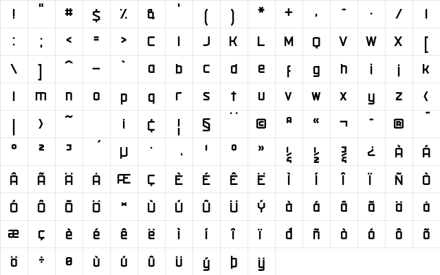 Militech Regular  glyph index