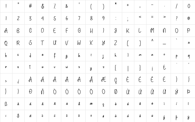 Einhorn Schrift Regular  glyph index