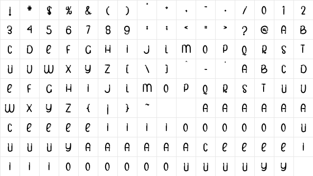 CUTE RABBIT Regular  glyph index