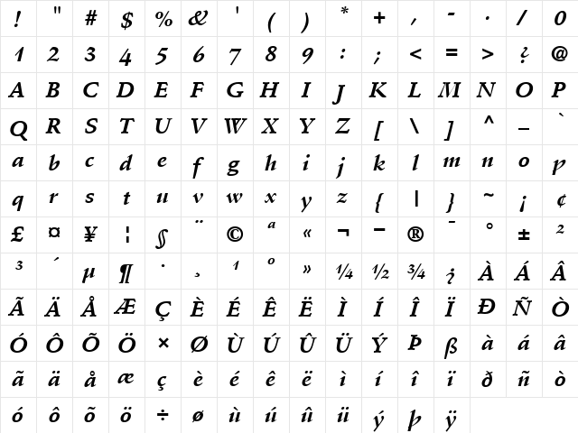 StempelSchneidler BoldItalic  glyph index