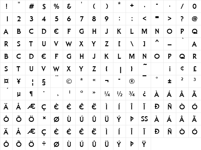 Liberty Becker Regular  glyph index