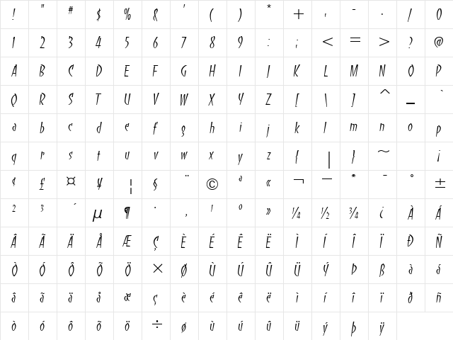 BancoITC TT Light  glyph index