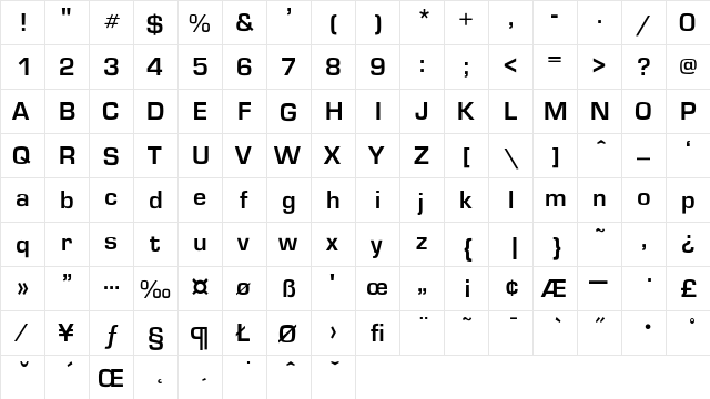 Eurostylish Regular  glyph index