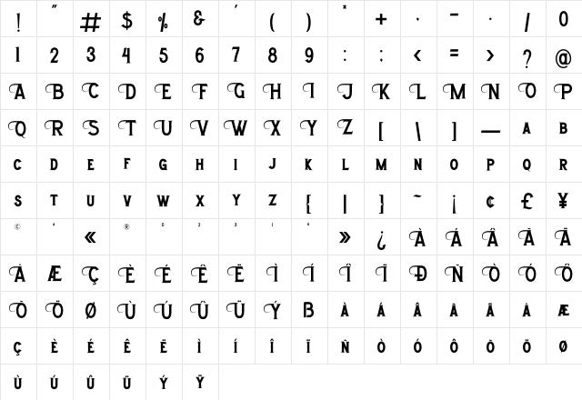 Morthwicks Plain Regular  glyph index