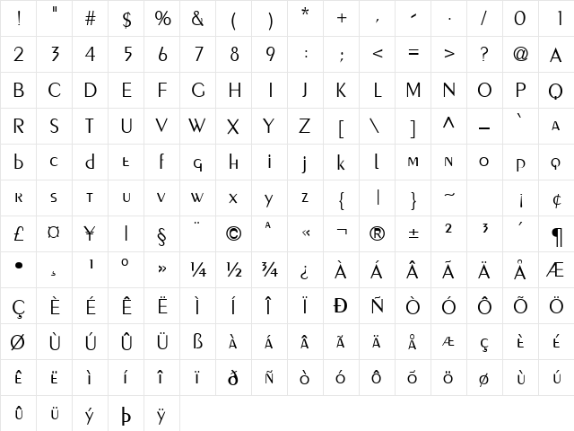 EIFFEL Light  glyph index