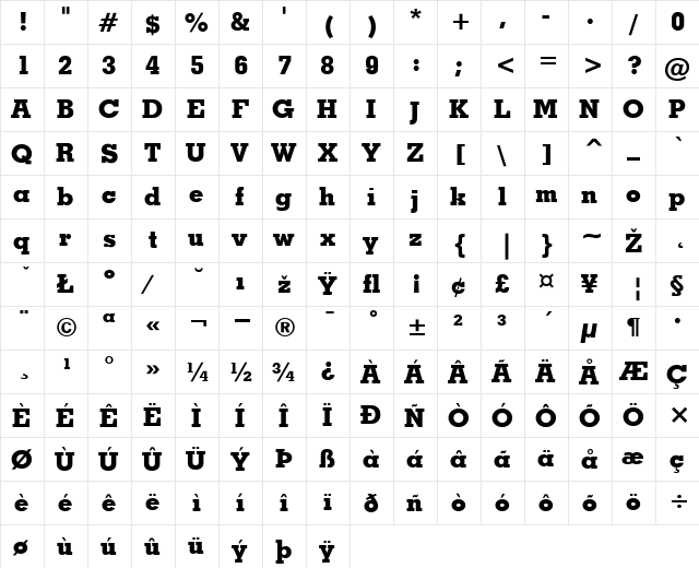 GeoSlab703-Extra Regular  glyph index