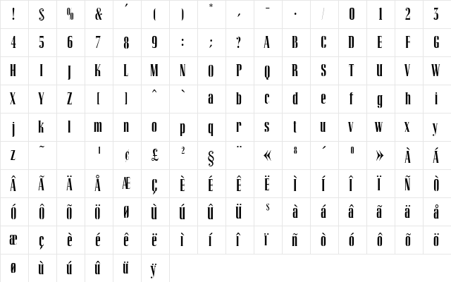 Cortege Regular  glyph index