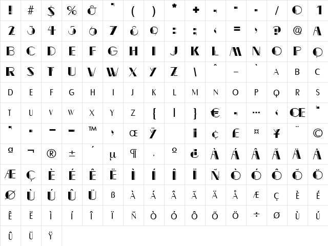 Charming Regular  glyph index