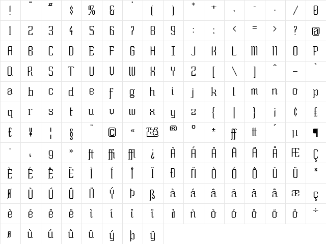 So Wide Regular  glyph index