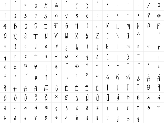 Coolman ITC Std Regular  glyph index