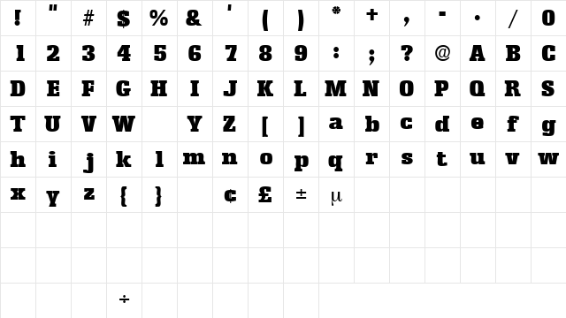 KamanDisplaySSK Regular  glyph index