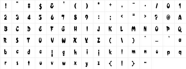 LHF Splash Regular  glyph index