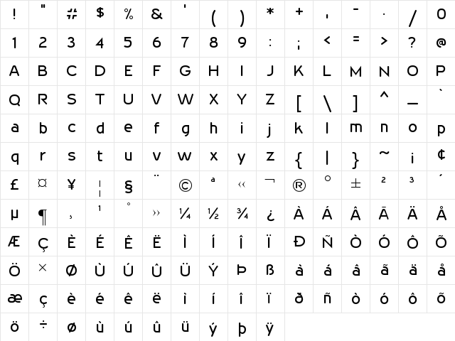 Wevli Medium  glyph index